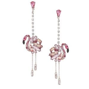 NWT Betsey Johnson Pink Flamingo Crystal Rhinestone Pearl Dangle Drop Earrings